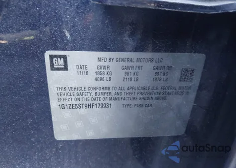 2017 Chevrolet Malibu 1Lt z USA, uszkodzony, nr VIN 1G1ZE5ST9HF179931